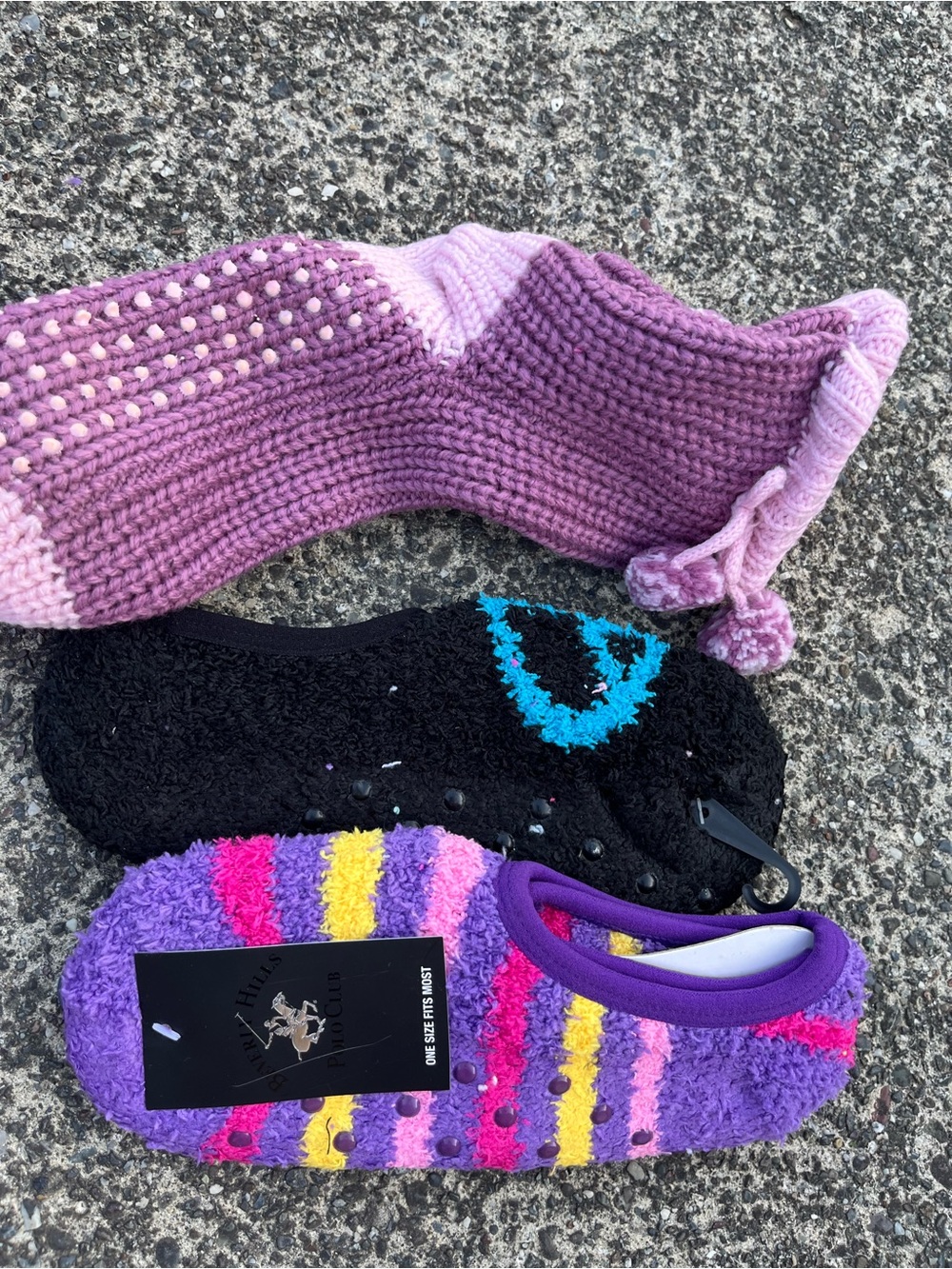 ♥️💙3 NEW Cozy Purple Stripe Fuzzy Grip Slippers